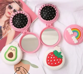 Cartoon Printed Mini Mirror with Comb – Portable Pocket Mirror for Kids & Women (Random Print-Pack of 1 Pc)