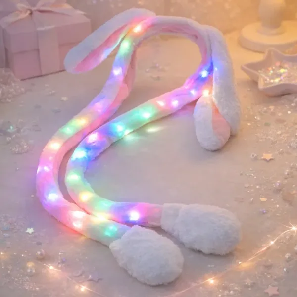 Cartoon Glowing Rabbit Hat – Cute Plush Bunny Ear Moving Flap Beanie with LED Light (Pack of 1-Random Color