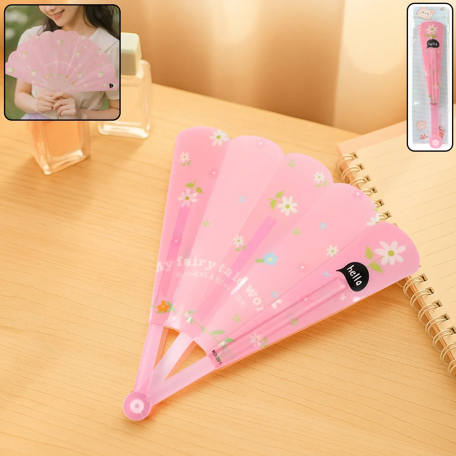 Foldable Hand Fan with Floral Print – (1 Pc)