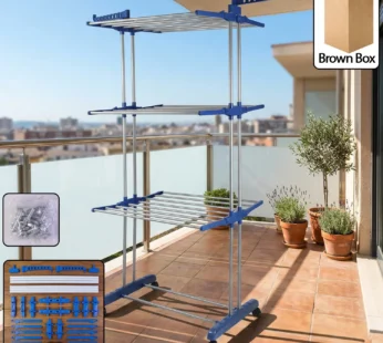 3 Layer Foldable Clothes Drying Stand Rack with Wheels (1 Pc)