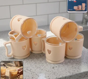 Mini Tea Coffee Mug Set – Elegant Heart Design, 100ML (6 Pieces)