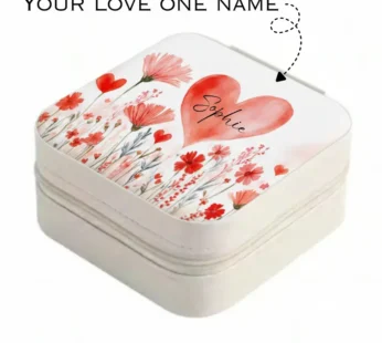 Customized Heart Flower Designed Your Name PU Leather Jewelry Box – Contemporary Rectangle Jewelry Organizer with Zip Closure