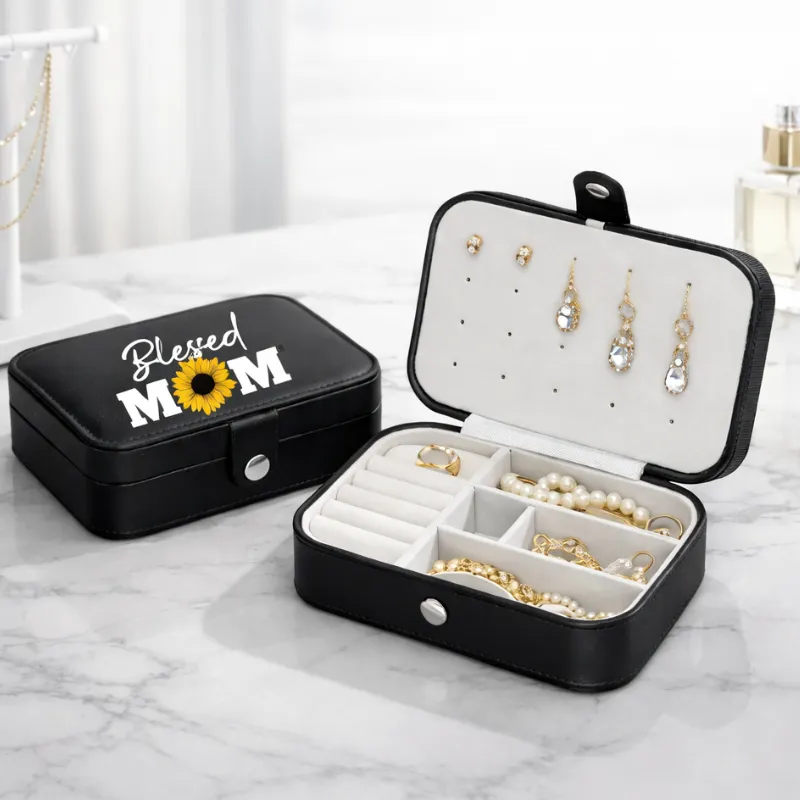 Customized Travel Jewelry Organizer Case | Sunflower Design with Heartwarming Quotes | Mother’s Day Gift (Random Color-Pack of 1) - Detailed Feature View 1