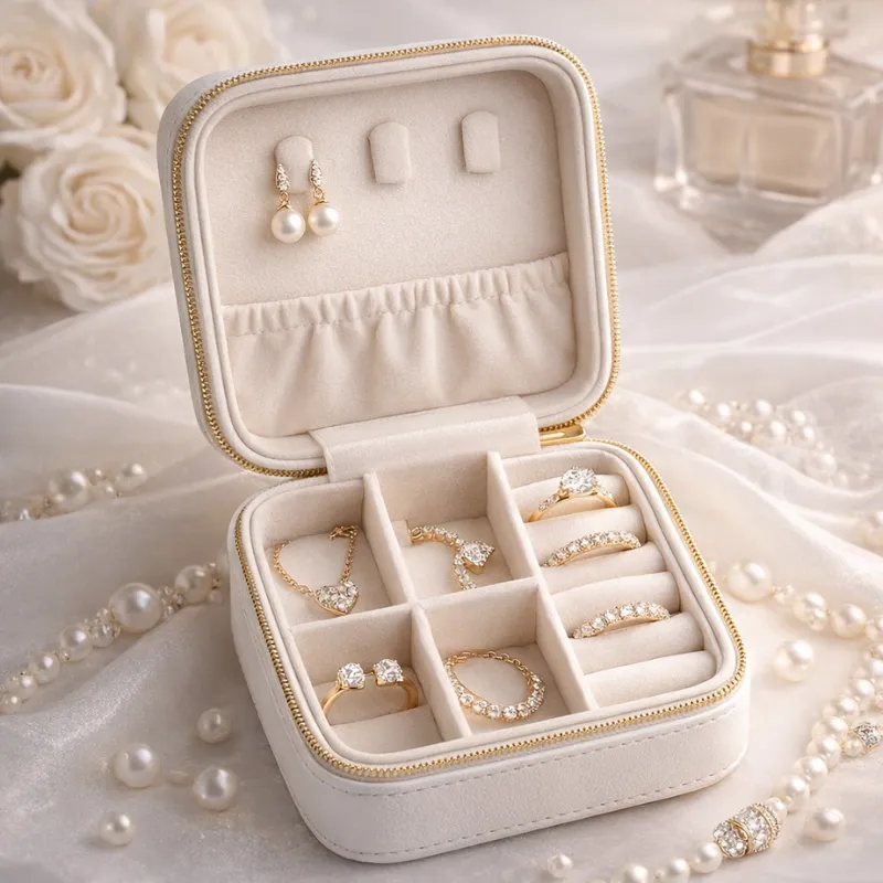 Velvet Mini Jewelry Organizer Travel Case – Compact Jewelry Storage Box for Travel & Daily Use (Random color-Pack of 1) - Detailed Feature View 1