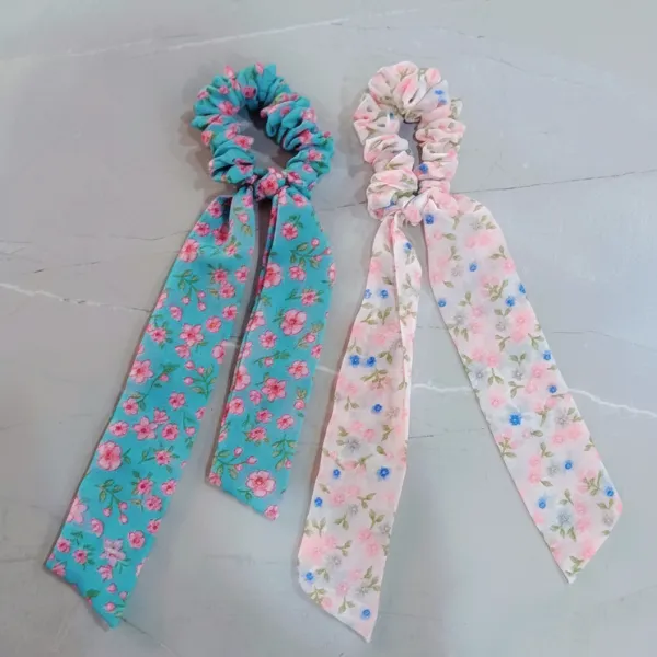 Detachable Georgette Hair Scrunchies – Long Tail Design, Fashionable & Soft ( Pack of 1 ) - Detailed Feature View 1