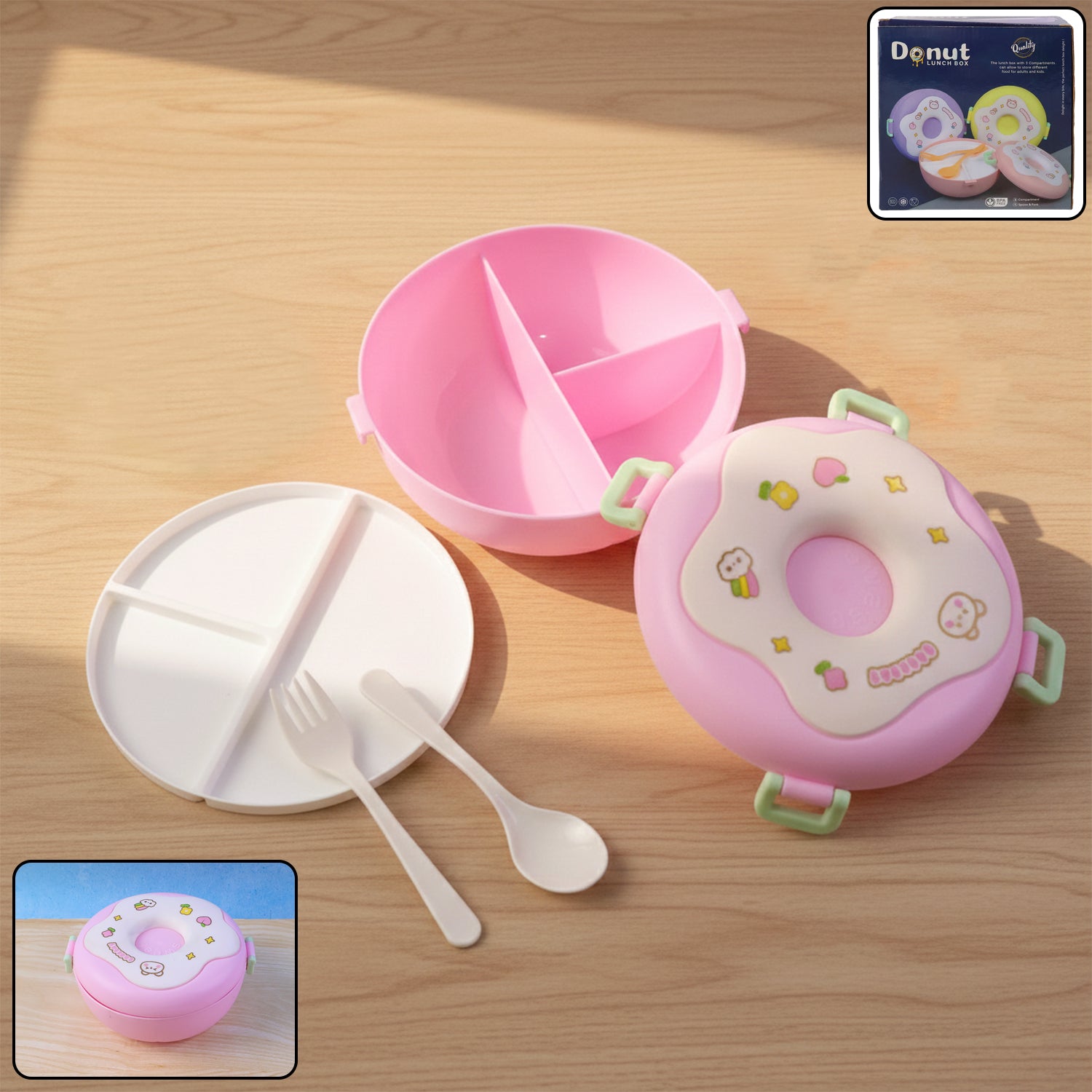 Premium Donut Shaped Double Insulated 3 Compartment Lunch Box (1 Pc / Mix Color) - Buy Online at Alikart