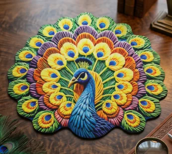 Peacock Design Round Floor Mat, 58×58 cm