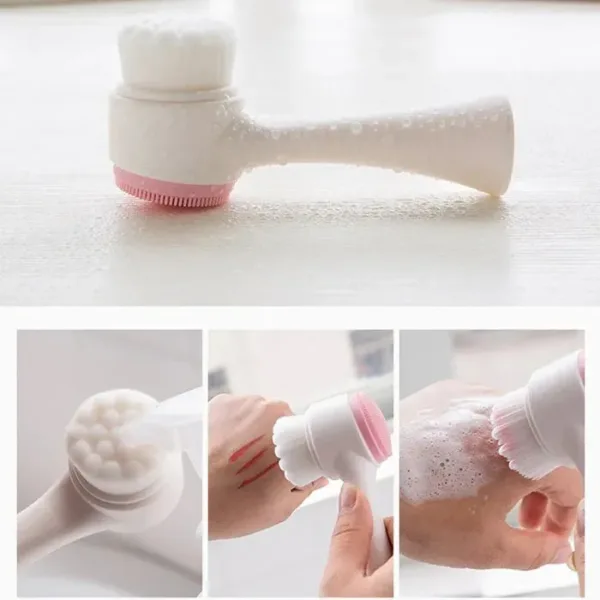Double Sided Face Cleaning Brush – Deep Cleansing Silicone & Soft Fiber Facial Brush with Massage Effect (Pack of 1)