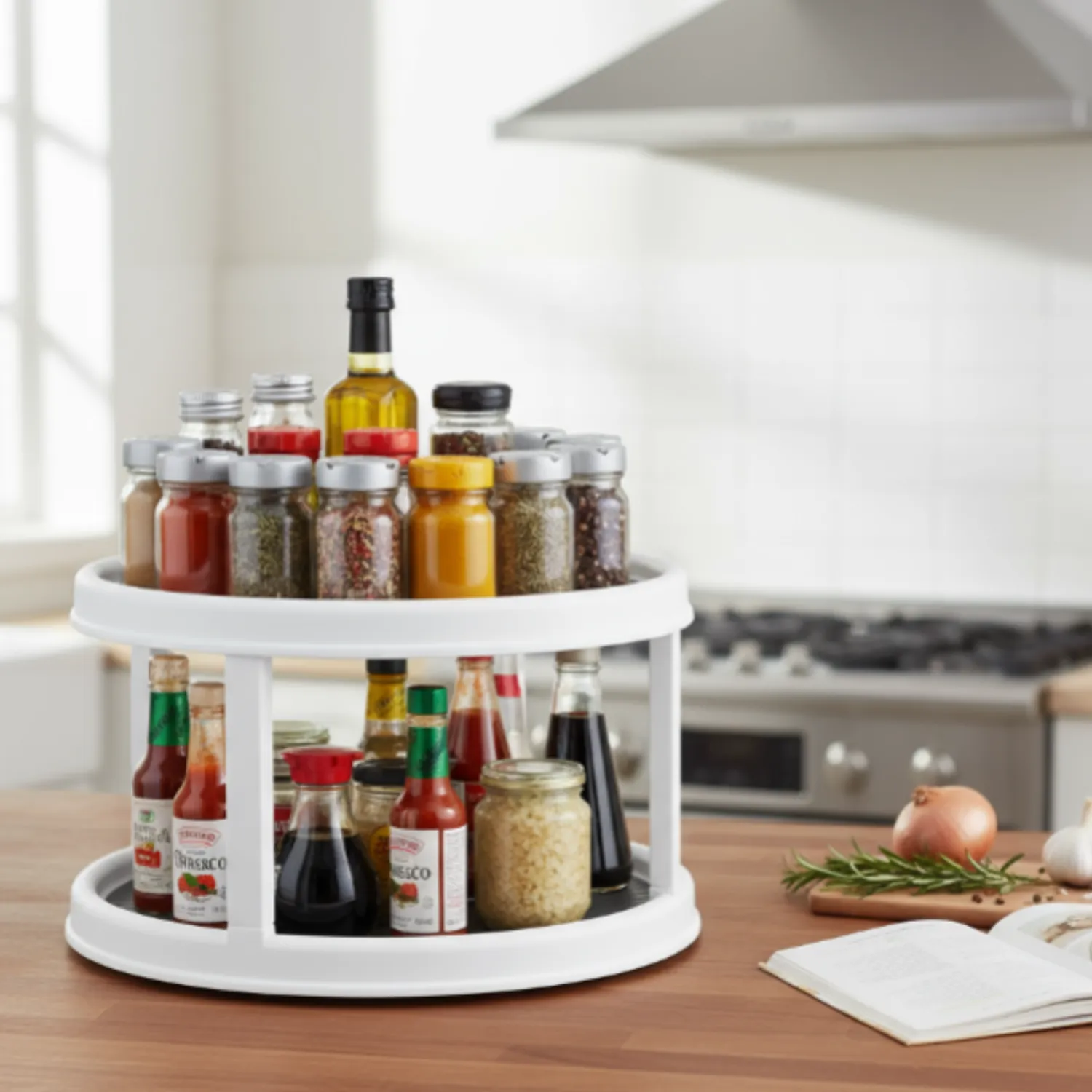 Premium Double Layer Rotating Tray – 10-Inch Turntable Spice Rack Organizer for Kitchen, Pantry & Vanity (Pack of 1) - Buy Online at Alikart