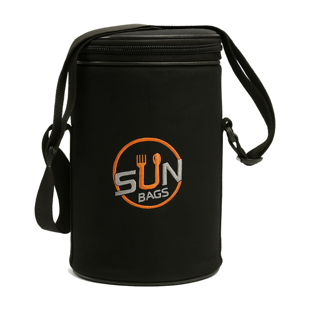 Sun Bags Round Tiffin Bag | Premium Lunch Bag with Shoulder Strap | Durable Fabric | Compact Food Carrier for Office, School & Travel (Black) - Detailed Feature View 4