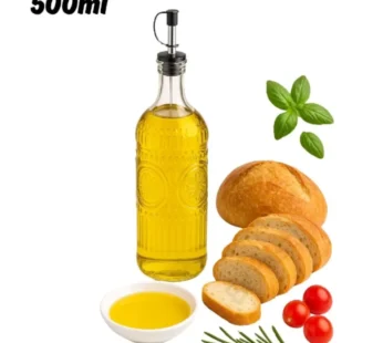 500ml Glass Oil & Vinegar Dispenser | Square Bottle with Pourer | Leakproof Kitchen Oil Bottle for Cooking (Random Design- Pack of 1)