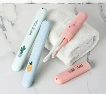 3 Pcs Printed Toothbrush Cover – Anti-Bacterial Plastic Toothbrush Cover Travel Case (Random Color & Design)