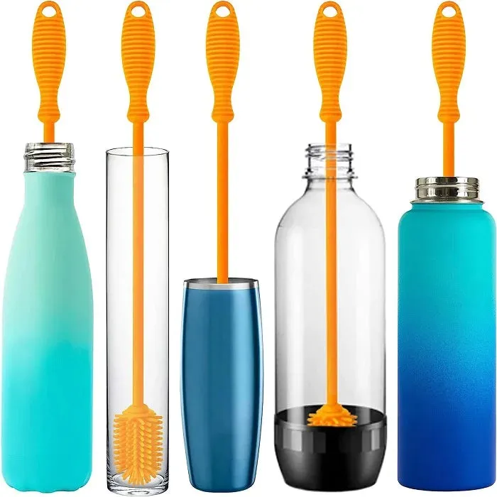 Silicone Bottle Cleaning Brush with Long Handle – Flexible, Non-Scratch Brush for Baby Bottles, Water Bottles, Containers, Vases & Glasses (Random Color-Pack of 1) - Detailed Feature View 3