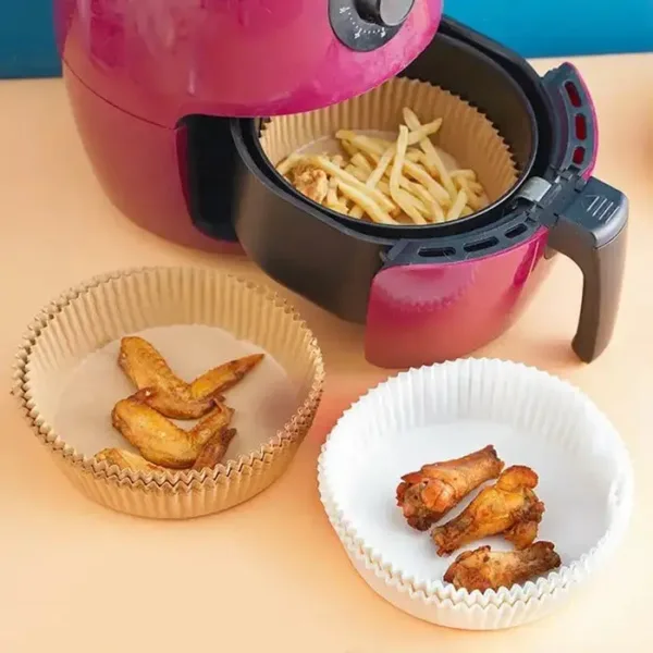 Air Fryer Paper Liners – Non-Stick, Disposable Parchment Sheets for Oil-Free Cooking (Pack of 50pcs)