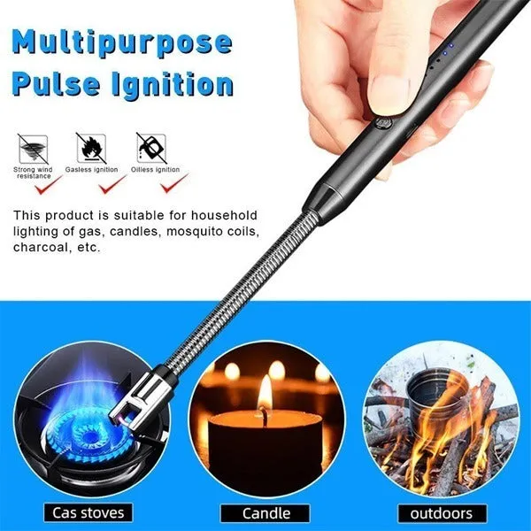 USB Rechargeable Electric Plasma Lighter – Flameless Windproof Arc Lighter with 360° Flexible Neck for Puja Lamps, Gas Stove & Candles - Detailed Feature View 1