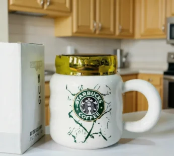 Ceramic Coffee Mug with Lid & Marble Design, Stylish Tea Cup (Color may vary)