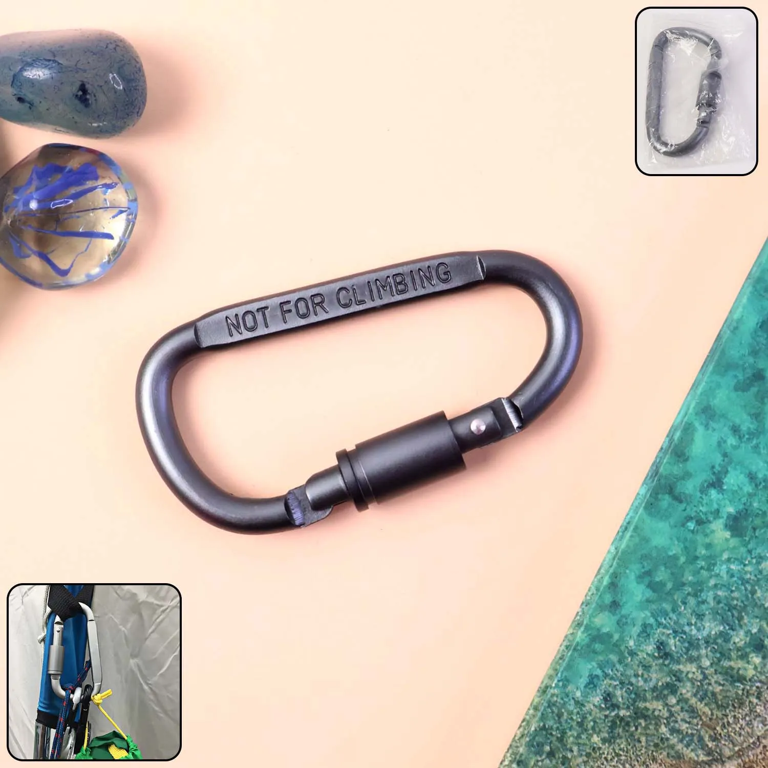 Premium Premium Heavy-Duty Metal Carabiner Hook with Screw Lock (1 Pc) - Buy Online at Alikart