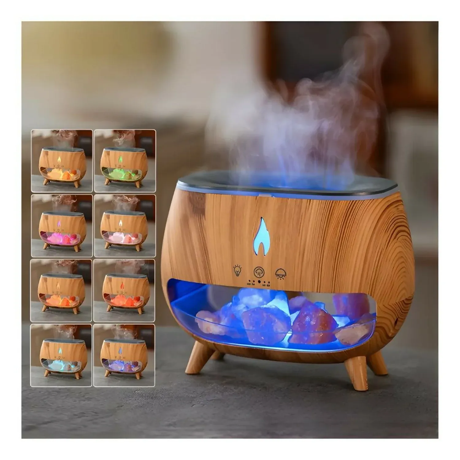 Flame Aroma Diffuser with Himalayan Salt Rocks & Remote Control - Detailed Feature View 2