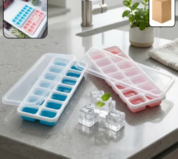 Multipurpose Plastic Ice Cube Tray With Lid (Pack of 2, 14 Grid Each)