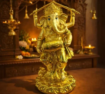 Golden Lord Ganesha Dancing Statue Decorative Idol for Home Temple & Office