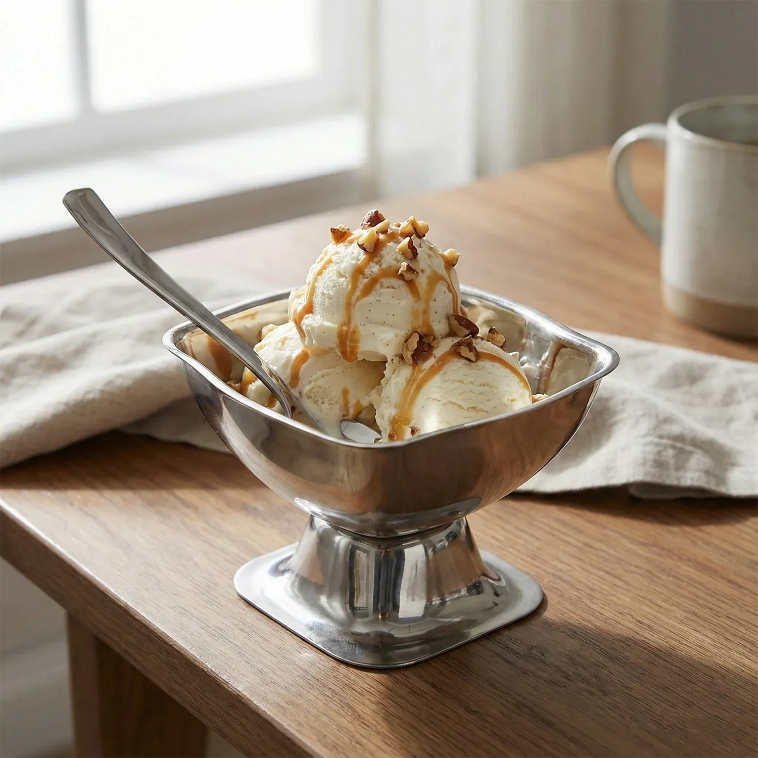 Premium Stainless Steel Ice Cream Cup With 6 Spoon Set (6 Pc Set) - Detailed Feature View 2