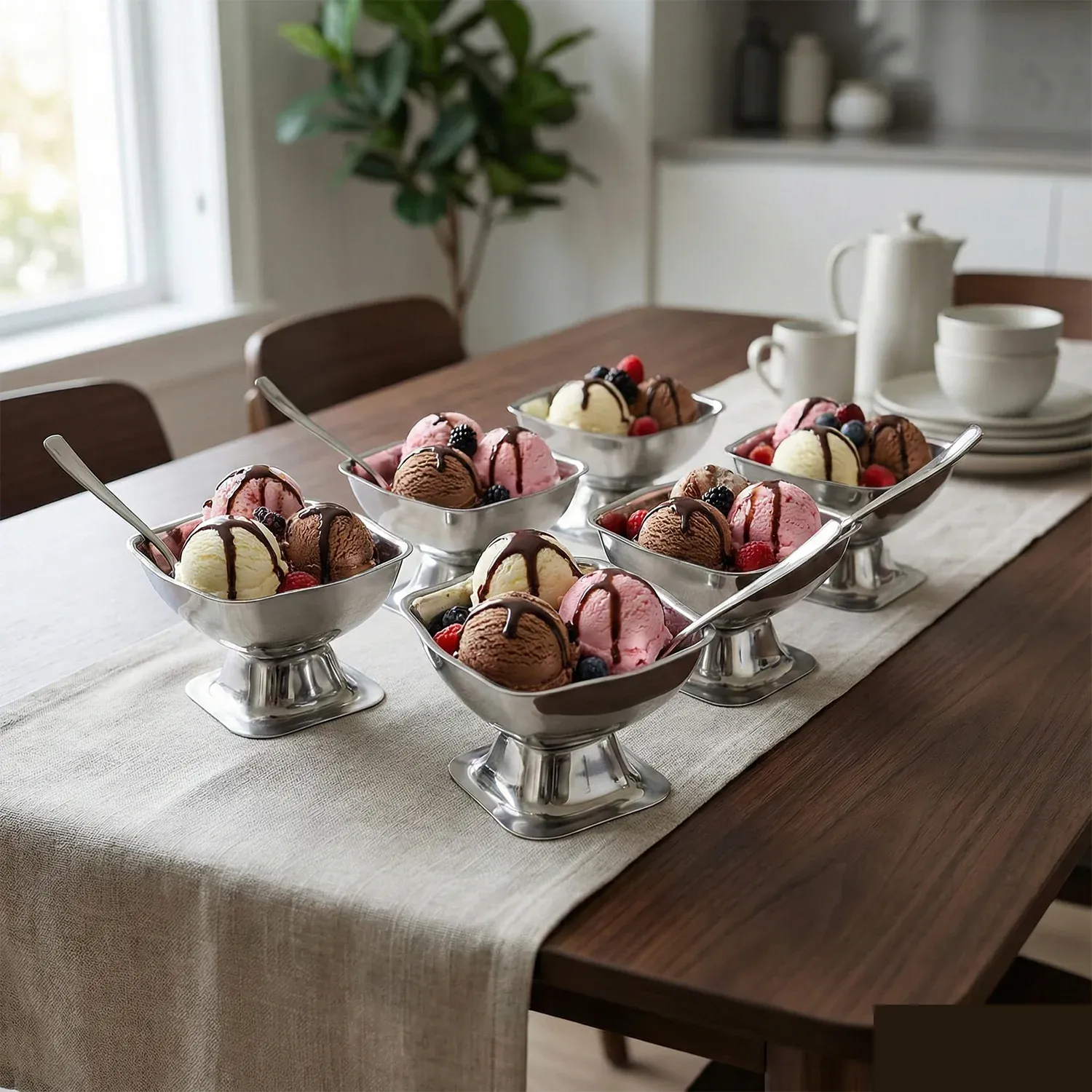 Premium Stainless Steel Ice Cream Cup With 6 Spoon Set (6 Pc Set) - Detailed Feature View 3