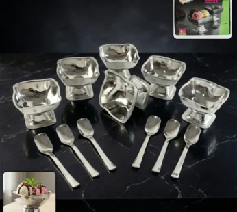 Premium Stainless Steel Ice Cream Cup With 6 Spoon Set (6 Pc Set)