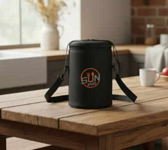 Sun Bags Round Tiffin Bag | Premium Lunch Bag with Shoulder Strap | Durable Fabric | Compact Food Carrier for Office, School & Travel (Black)