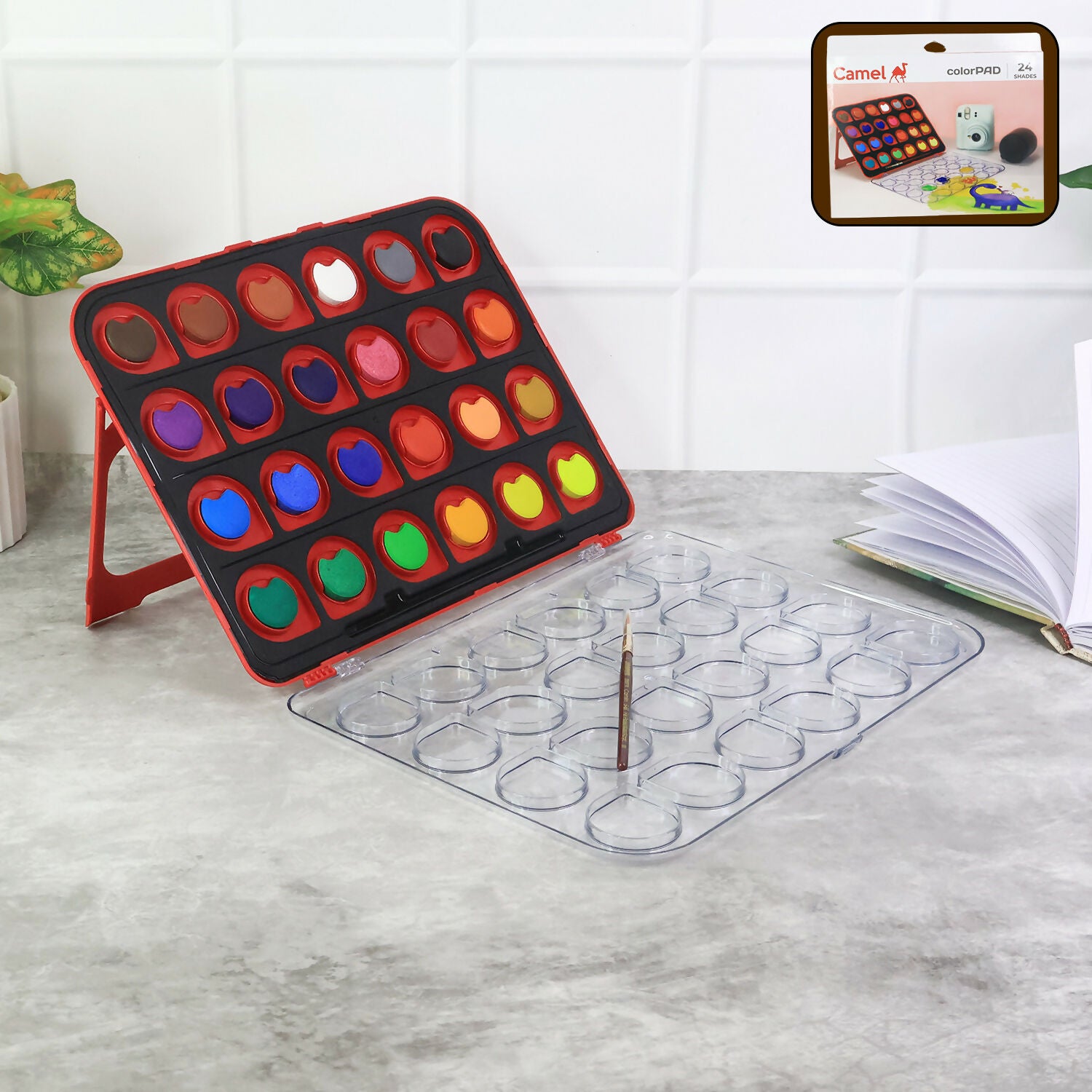 Premium Camel ColorPad 24 Assorted Water Colours with Brush in Portable Palette Box - Buy Online at Alikart