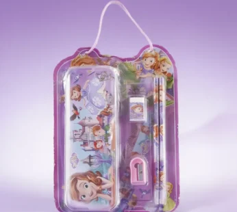 Kids Cartoon Stationery Set | Metal Pencil Box with 2 Pencils, Sharpener & Eraser | School Supply Kit for Boys & Girls