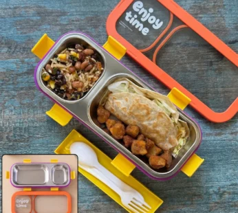 Stainless Steel Leak-Proof Lunch Box with 2 Compartments With Spoon & fork