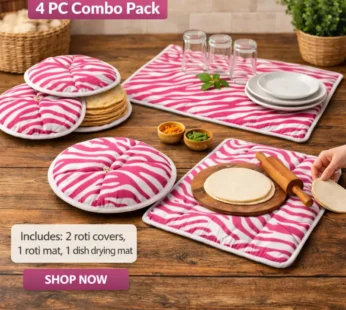 Kitchen Combo Set – 2Pc Roti Cover (19×19 cm) + 1Pc Roti Mat (35×44 cm) + 1Pc Dish Drying Mat (57×41 cm) | Multipurpose Kitchen Essentials(Random Design)