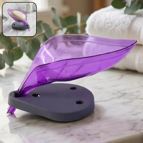 Leaf Shape Soap Tray Holder with Drain Design Bathroom Soap Stand Dish (1 Pc)