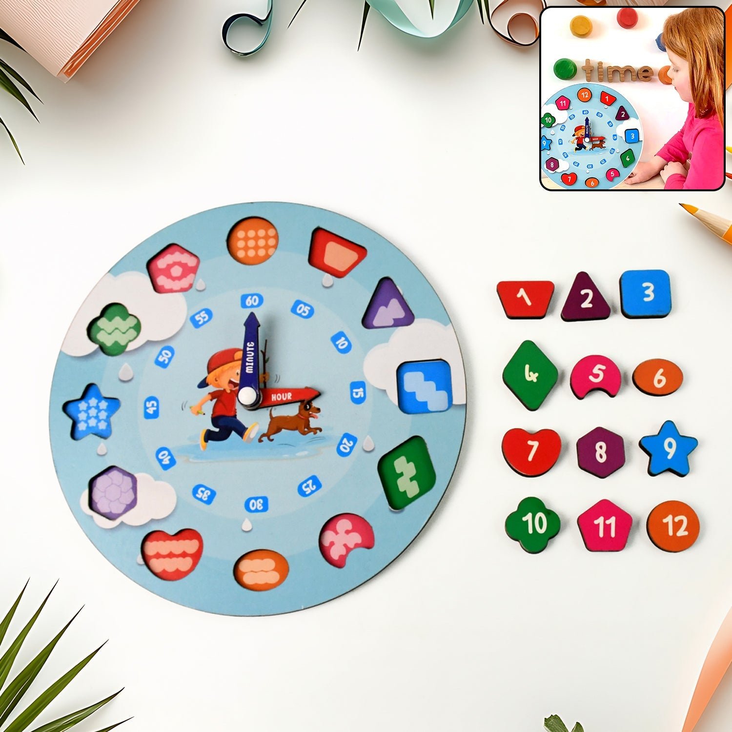 Premium Aditi Wooden Educational Learning Clock Toy with Movable Hands - Buy Online at Alikart