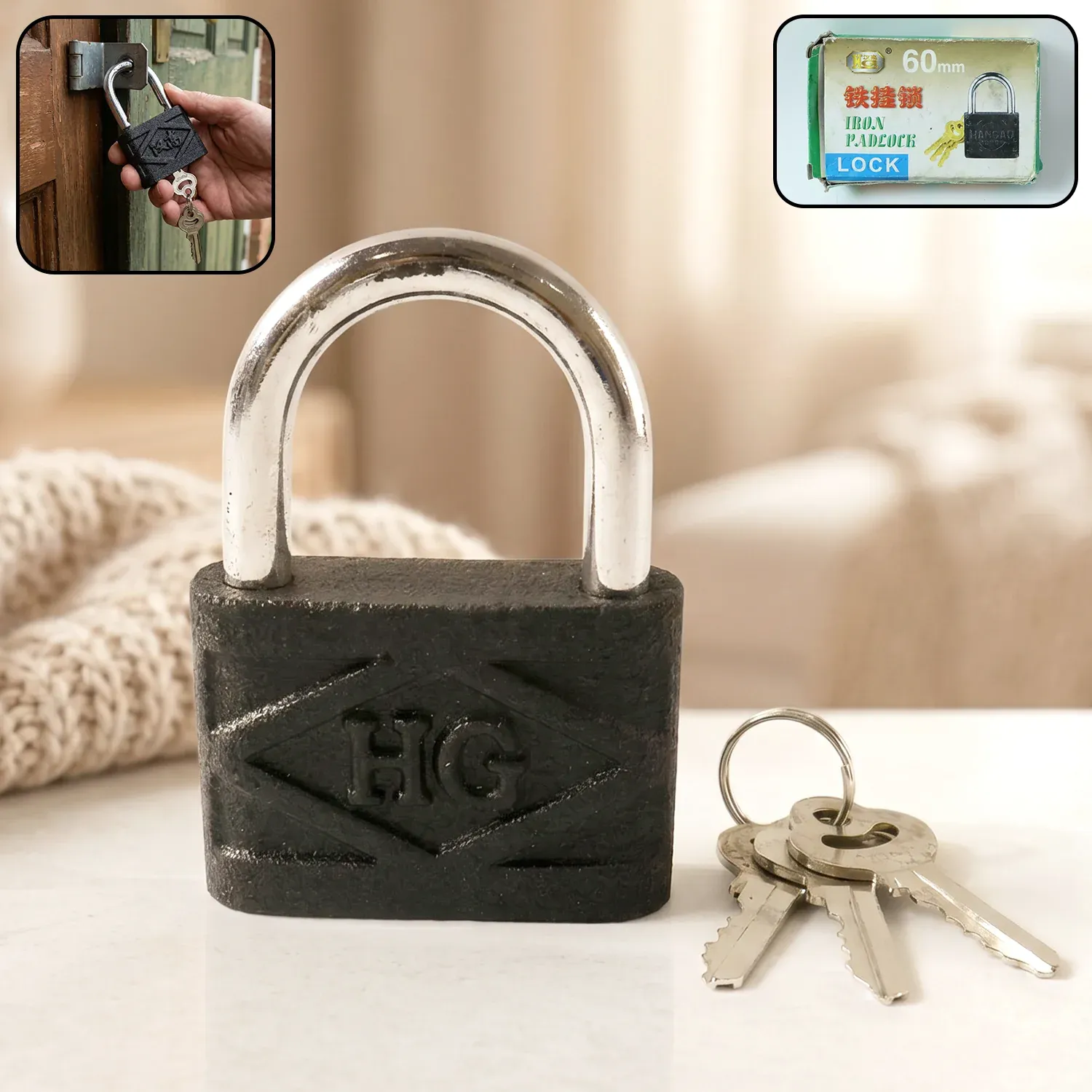 Premium Heavy Duty 60mm Iron Pad Lock with 3 Keys - Buy Online at Alikart