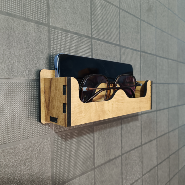Wooden Wall Mounted Sunglasses Holder with Shelf for Glasses and Accessories
