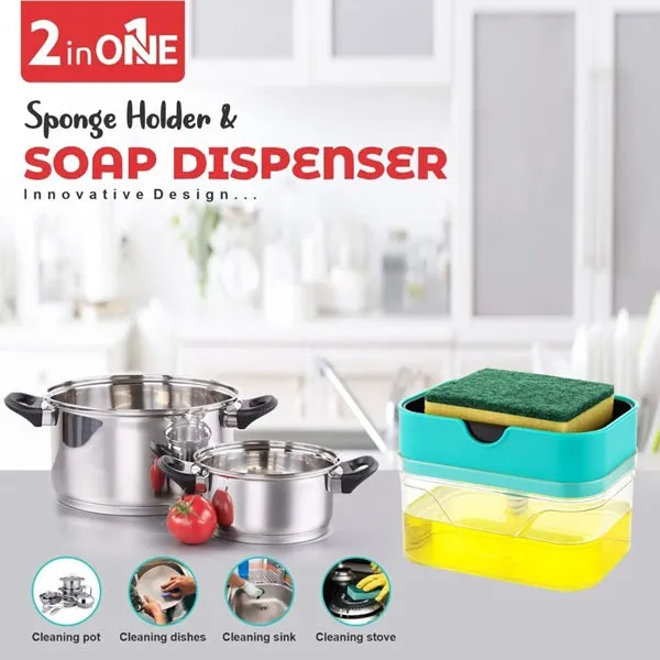 Premium 2-in-1 Soap Dispenser with Sponge Holder – Kitchen Sink Liquid Dishwashing Soap Pump for Easy Cleaning & Storage (Random Color) - Buy Online at Alikart