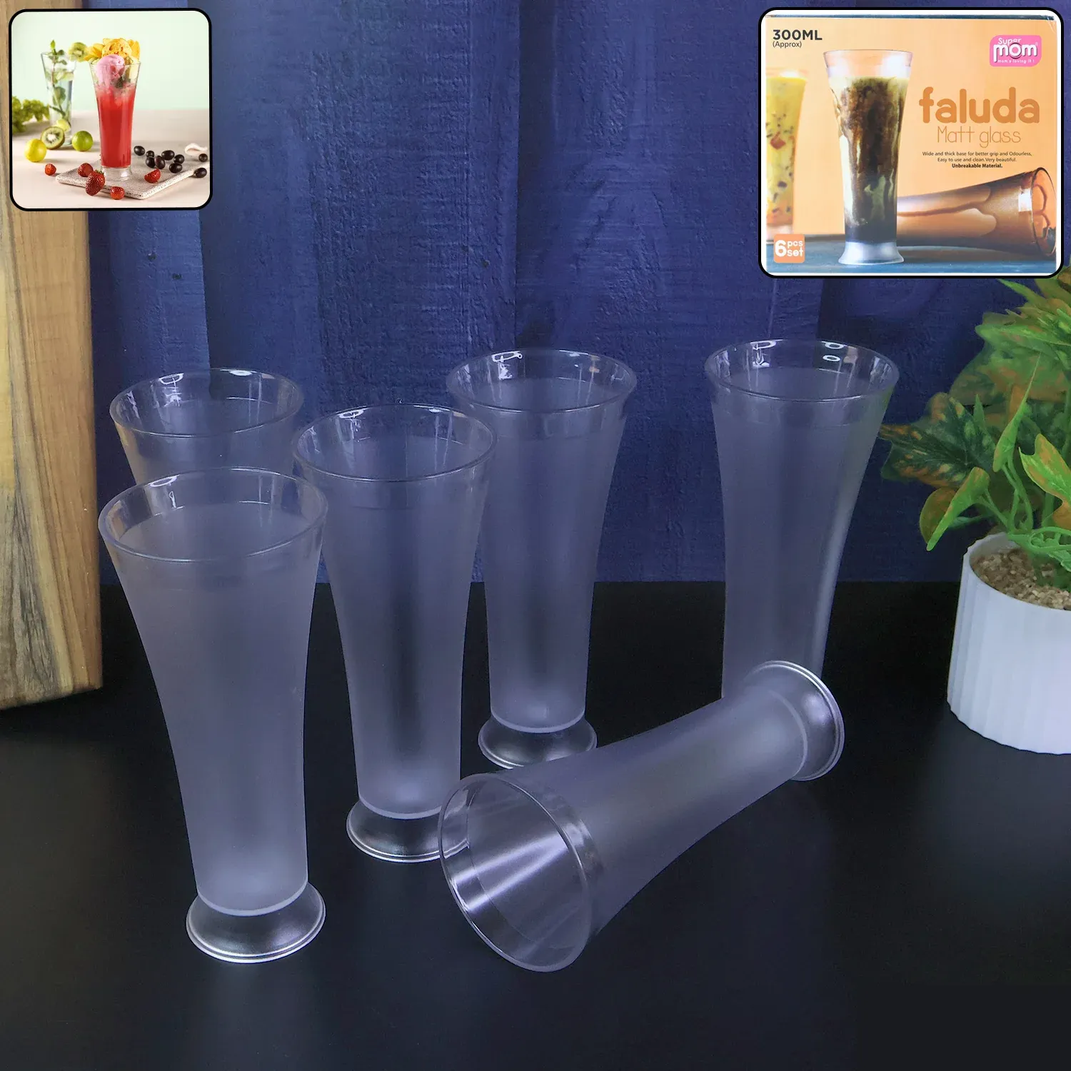 Premium Supermom Plastic Faluda Matt Glass Set (300ML / 6 Pc) - Buy Online at Alikart