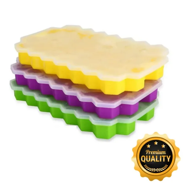 Honey Ice tray with lid pack of 3 pc set Multi color