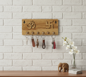 Embossed Om & Swastik Wooden Key Holder for Wall – Premium MDF Wall Key Organizer | Auspicious Home Décor