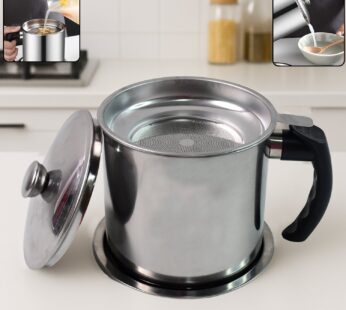 Stainless Steel Oil Strainer Pot with Lid and Filter Mesh (1 Set)
