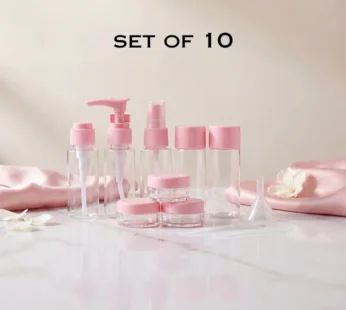 10-Piece Clear Travel Bottle Set – Refillable Leak-Proof Spray Bottles, Lotion Dispensers, Jars & Accessories for Toiletries & Cosmetics