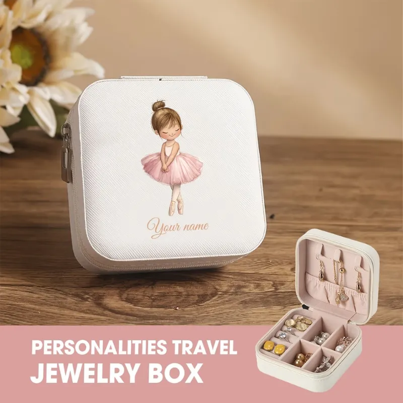 Personalized Ballet Dancer Travel Jewelry Box – Custom Name Jewelry Organizer for Girls (Random color) - Detailed Feature View 4