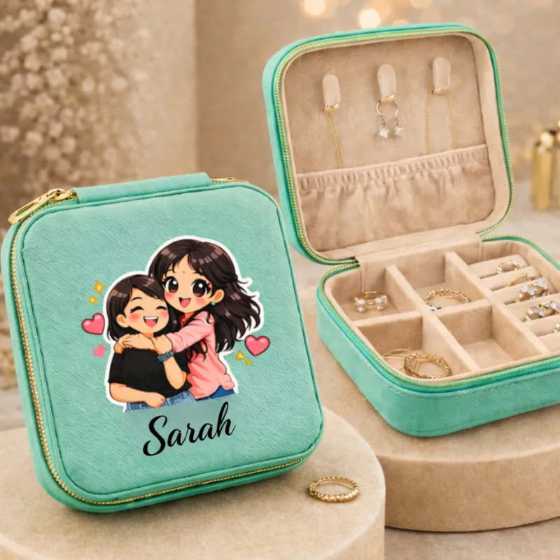 Premium Personalized Chibi-Style Illustration Jewelry Organizer – Custom Travel Jewelry Box Case | Cute Anime Gift for Girls & Women - Buy Online at Alikart