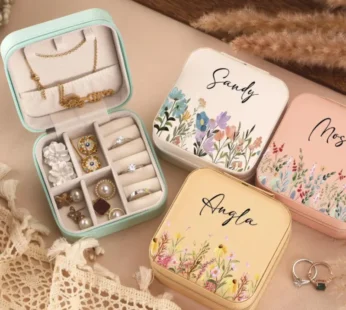 Customized Name & Flower Design Jewelry Box – Travel Jewelry Organizer for Bridesmaids & Gifts for Her