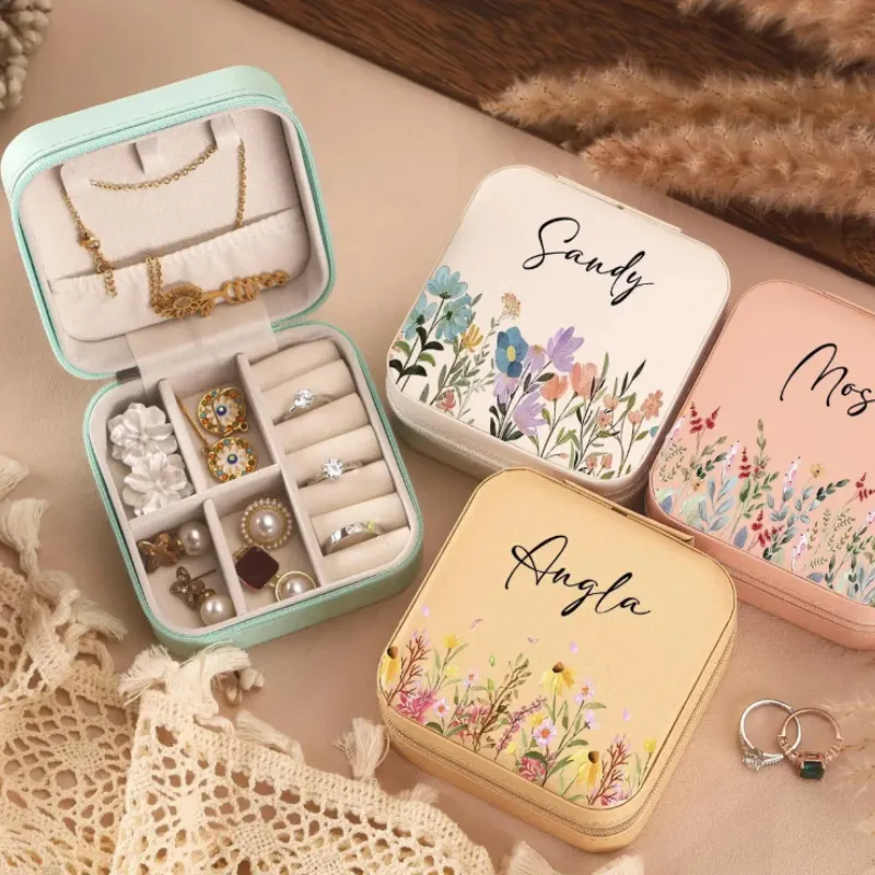 Premium Customized Name & Flower Design Jewelry Box – Travel Jewelry Organizer for Bridesmaids & Gifts for Her - Buy Online at Alikart