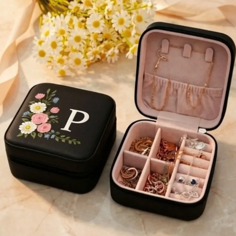 Premium Personalized PU Leather Travel Jewelry Organizer Box with Your Initial – Compact Jewelry Storage Case for Women - Buy Online at Alikart
