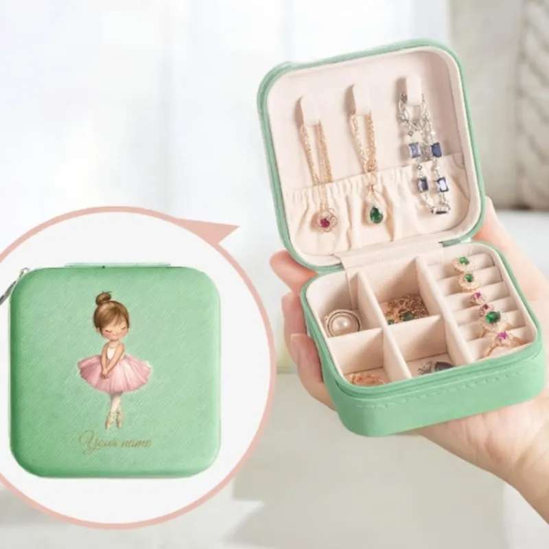 Personalized Ballet Dancer Travel Jewelry Box – Custom Name Jewelry Organizer for Girls (Random color) - Detailed Feature View 1