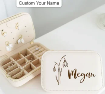Personalized Birth Flower Jewelry Box – Custom Leather Travel Jewelry Case, Bridesmaid Proposal & Bridal Party Gift (Random Box-Pack of 1)