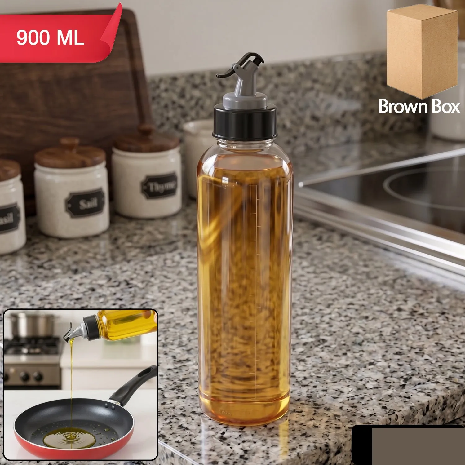 Multipurpose Oil Dispenser Bottle with Flip Top Pour Spout 900 ML - Detailed Feature View 1